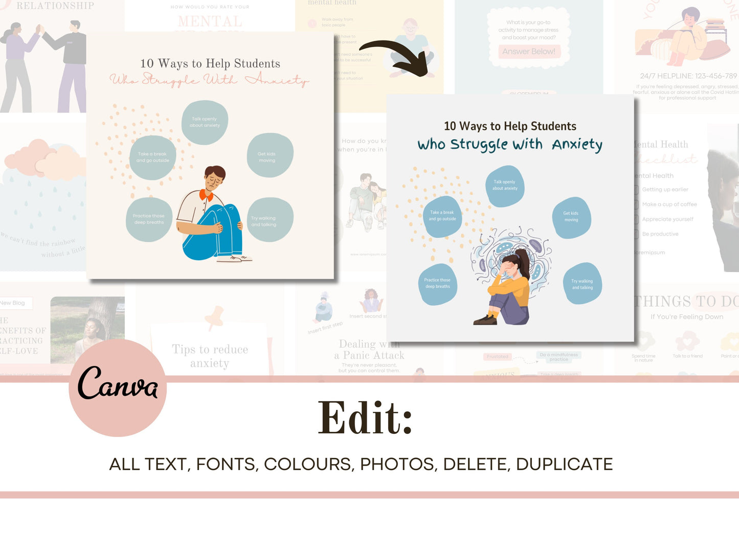 111 Mental Health Instagram Canva Templates -Psychotherapy -Wellness and Self Care Social Media Templates - Coaching Templates -Therapist IG