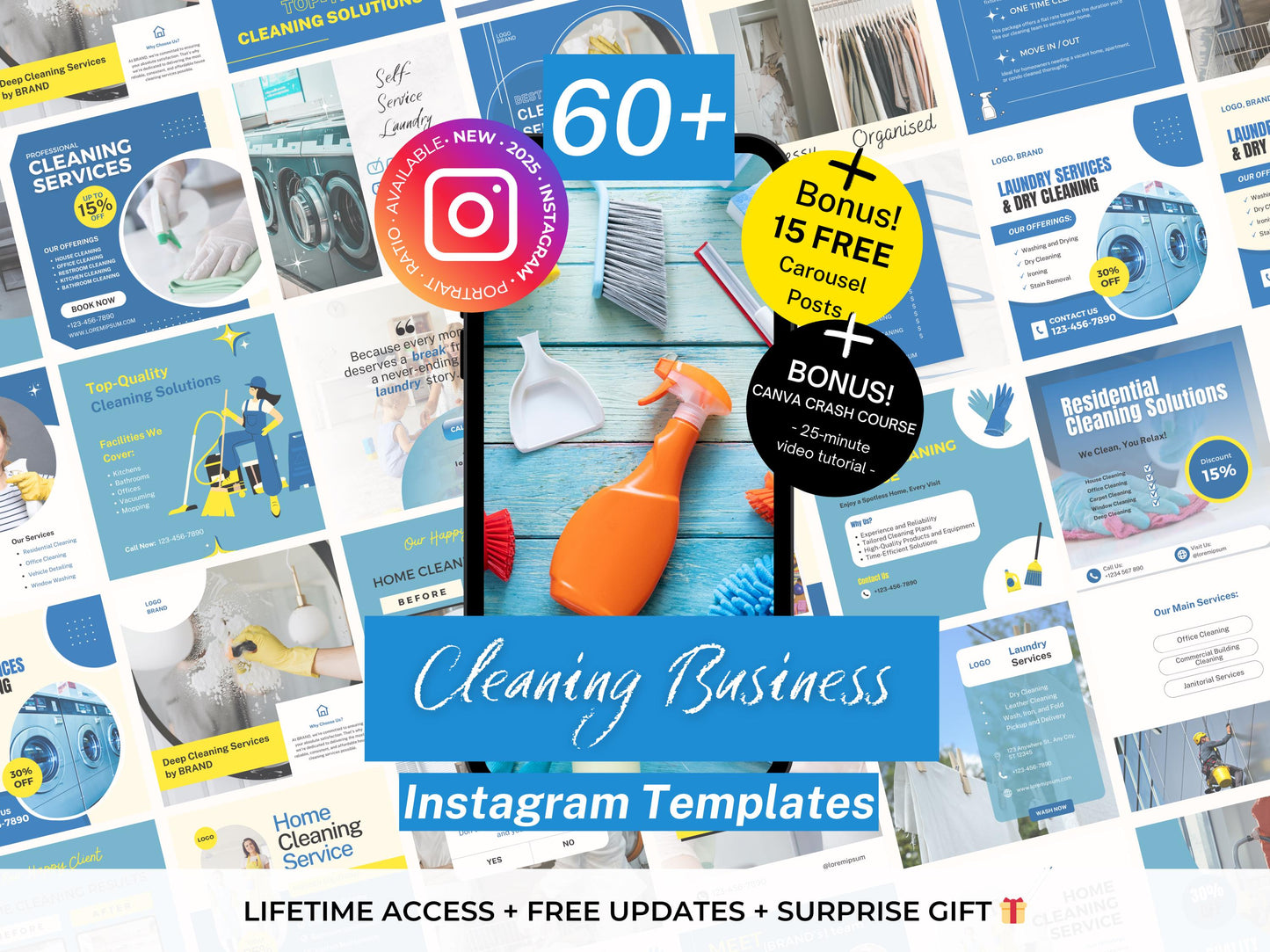 60+ Cleaning Business Instagram Canva Templates – Editable Posts for Cleaners, Maid Services & Laundry Businesses