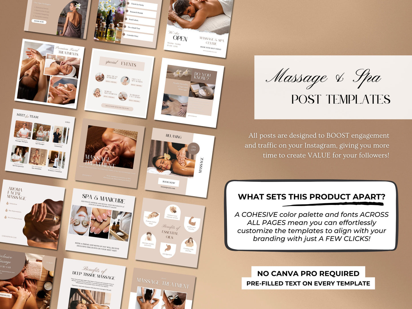 100 Massage & Spa Instagram Posts - Massage Therapist Templates - Spa Canva Templates - Therapist Instagram Posts - Massage Therapy Posts