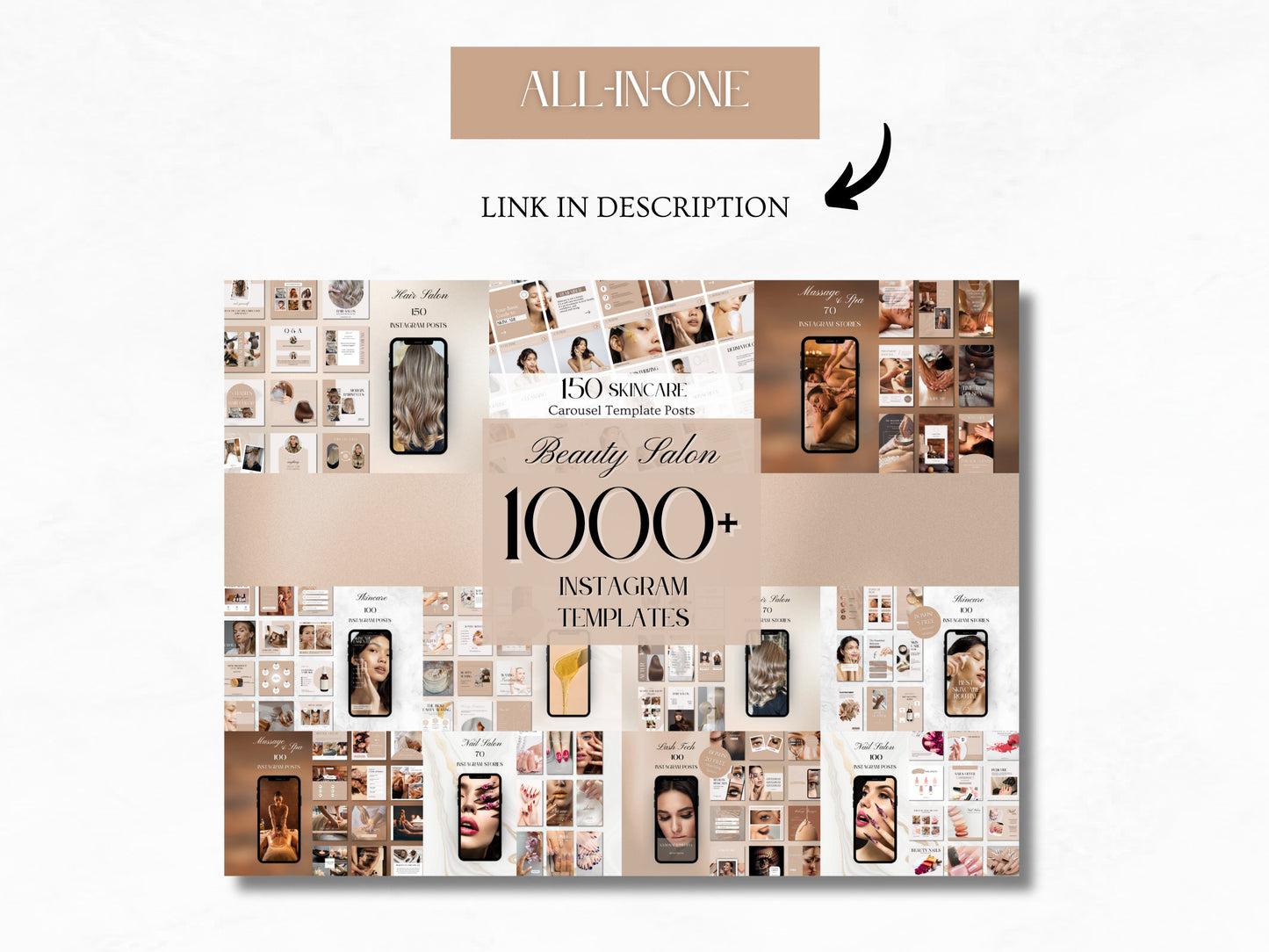 100 Skincare Instagram Post Templates – Luxury Esthetician & Beauty Salon Branding, Skincare Coaching Canva Templates