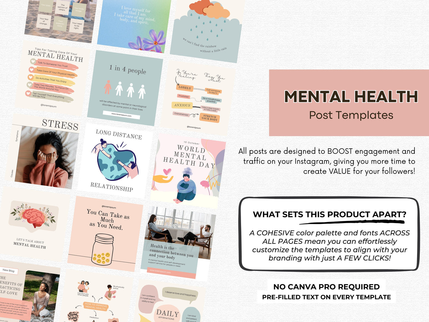 111 Mental Health Instagram Canva Templates -Psychotherapy -Wellness and Self Care Social Media Templates - Coaching Templates -Therapist IG