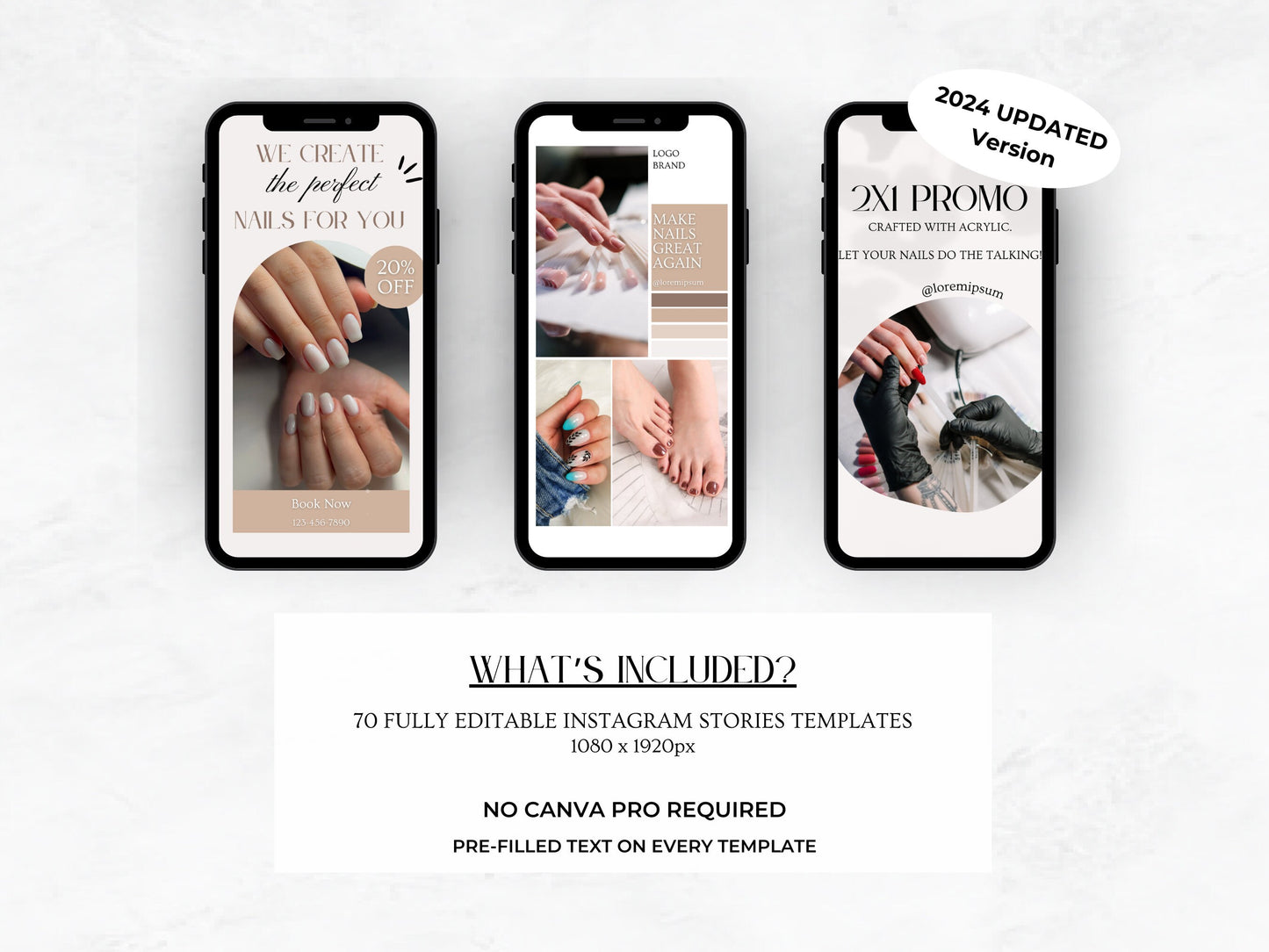 PLR: 70 Nail Salon Instagram Stories – Manicure & Nail Art Canva Templates for Nail Techs