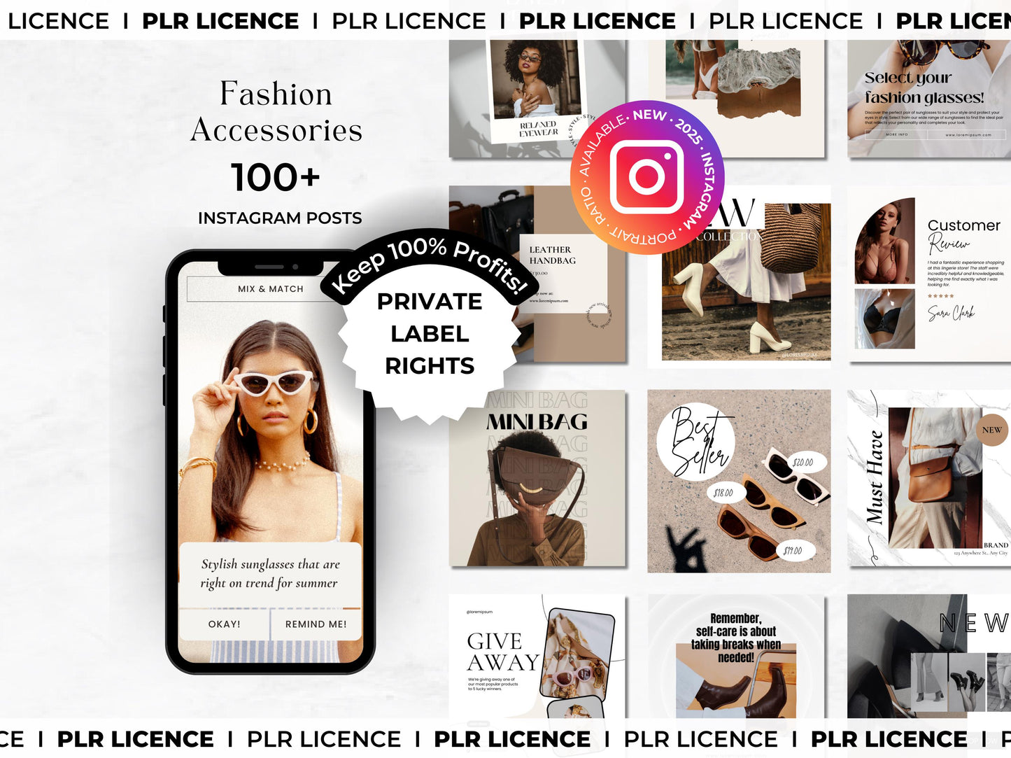 PLR: 100+ Fashion Accessories Instagram Canva Templates – Shoes, Heels, Bags & Sunglasses for Ecommerce