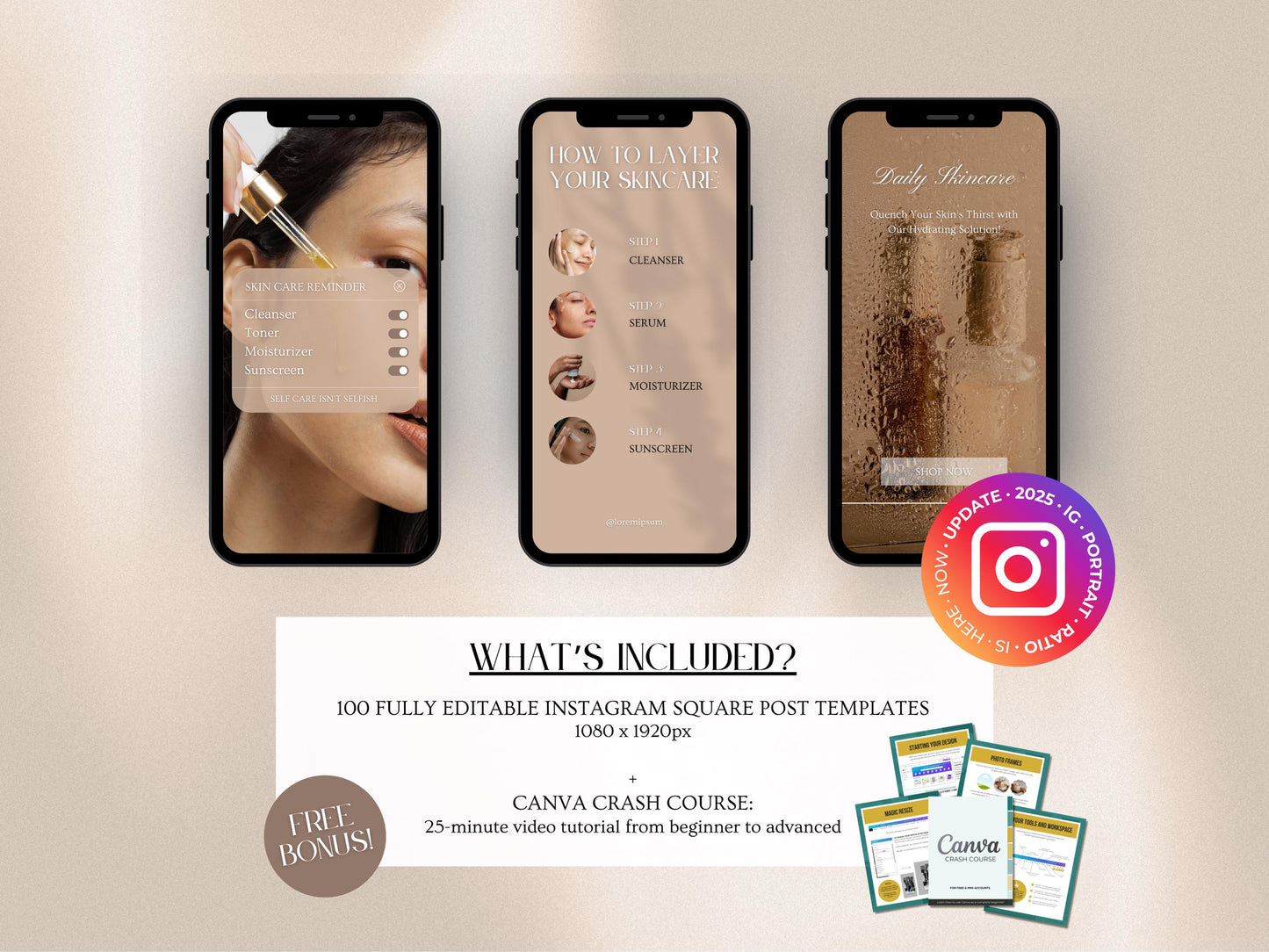 100 Skincare Instagram Post Templates – Luxury Esthetician & Beauty Salon Branding, Skincare Coaching Canva Templates