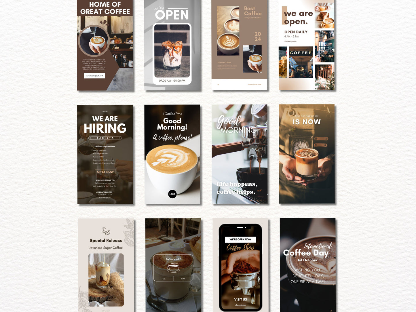80 Coffee Shop Instagram Stories Templates – Cafe Social Media Marketing Canva Templates for Coffee Business