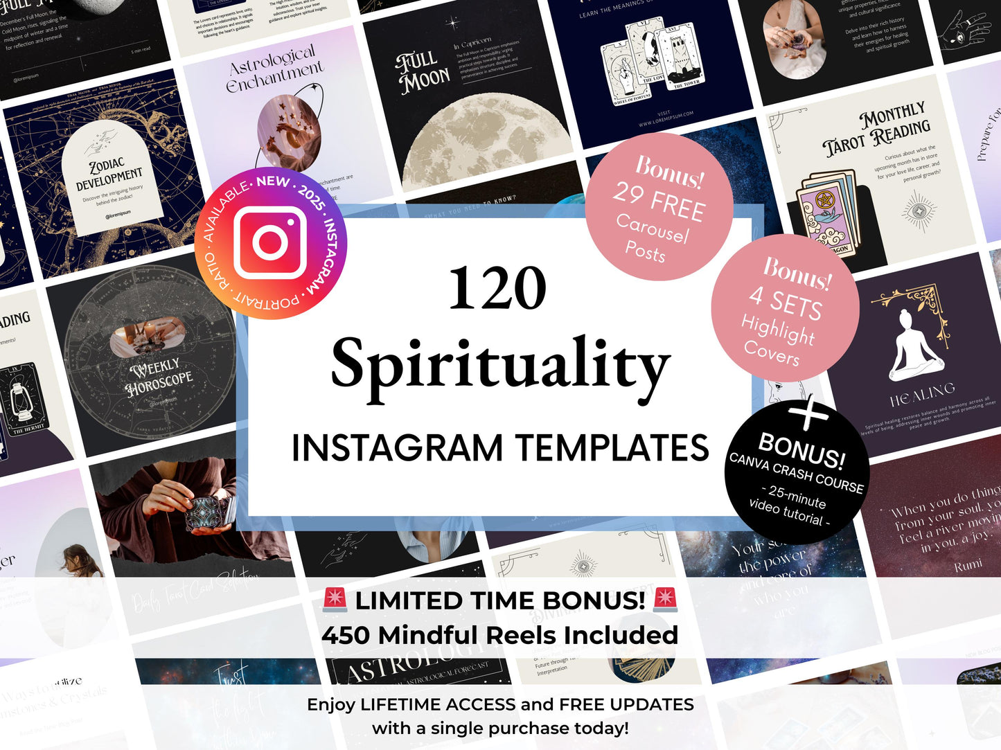 120 Spirituality Instagram Templates - Spiritual Coach Instagram - Astrology Editable Canva Templates Horoscope Instagram - Awakening Posts