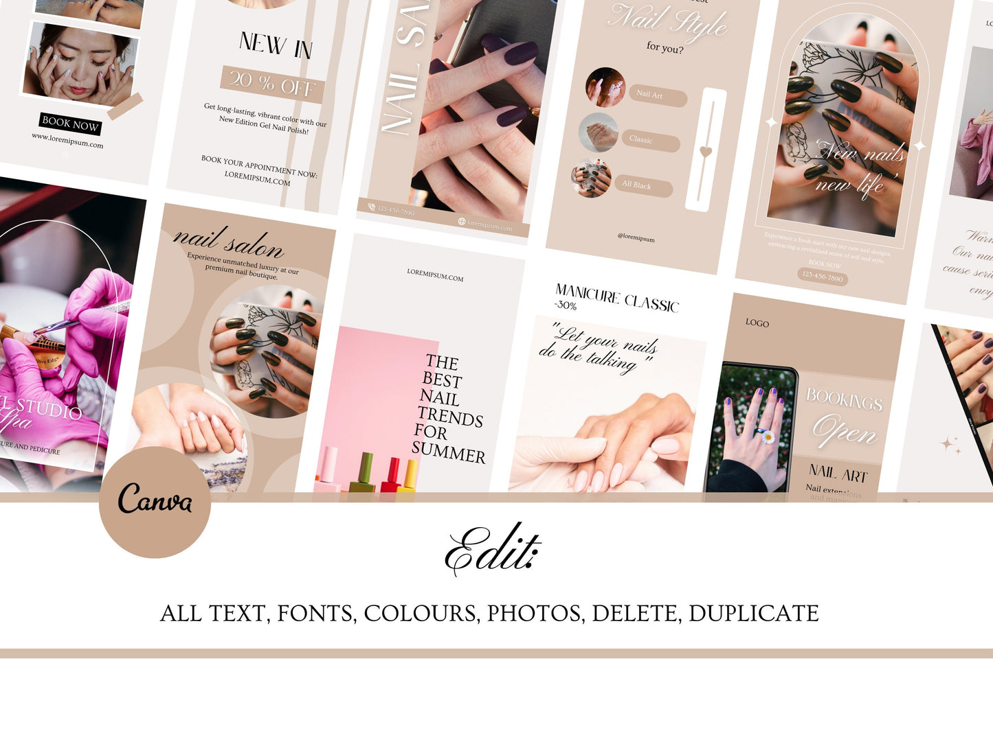 PLR: 70 Nail Salon Instagram Stories – Manicure & Nail Art Canva Templates for Nail Techs