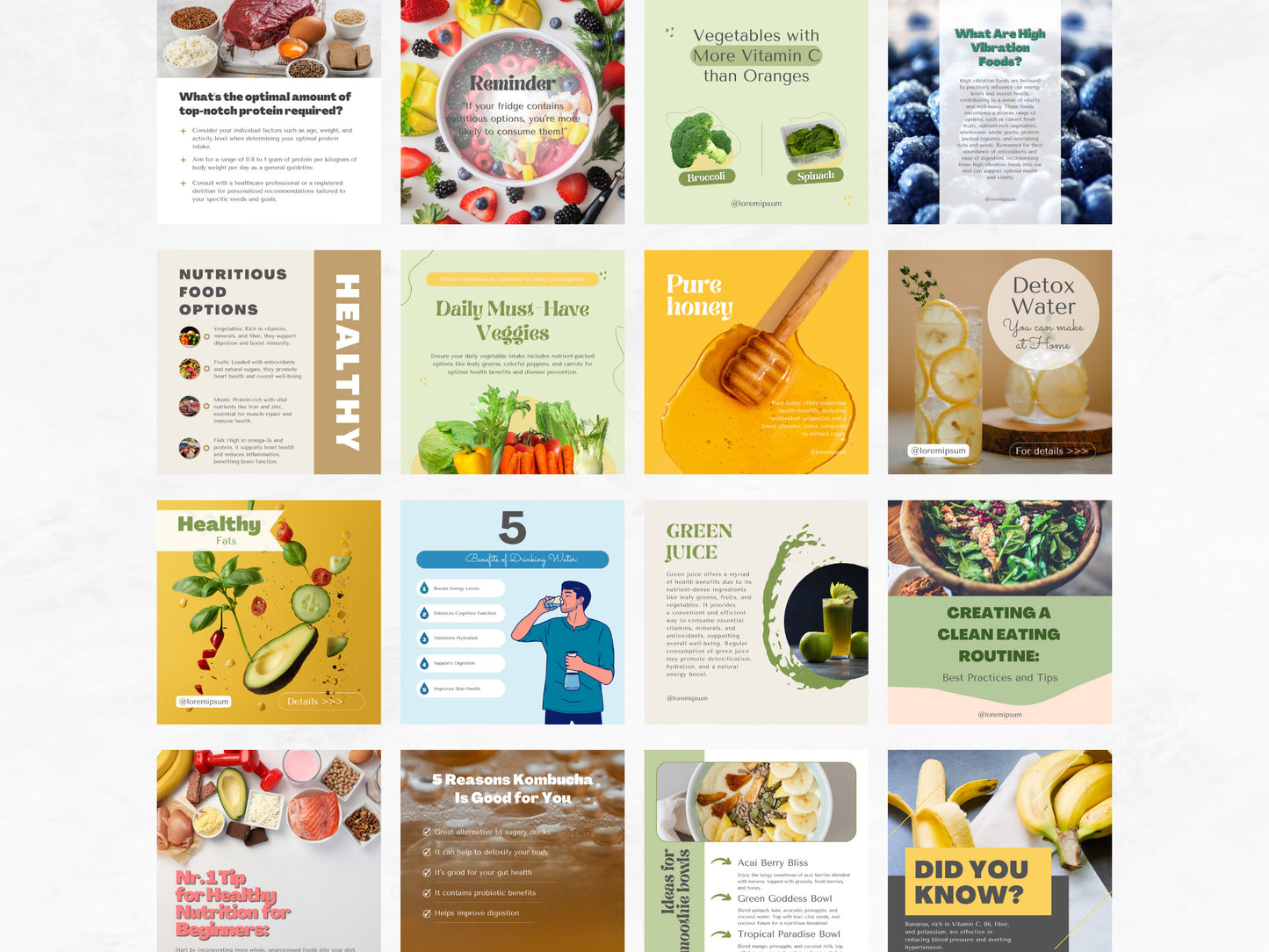 130 Nutrition Instagram Canva Templates – Healthy Eating, Wellness & Nutritionist Social Media Bundle