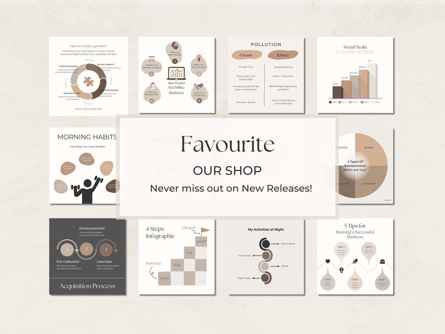 450+ Minimal Boho Instagram Infographic Templates – Neutral Beige Canva Bundle for Small Business Marketing