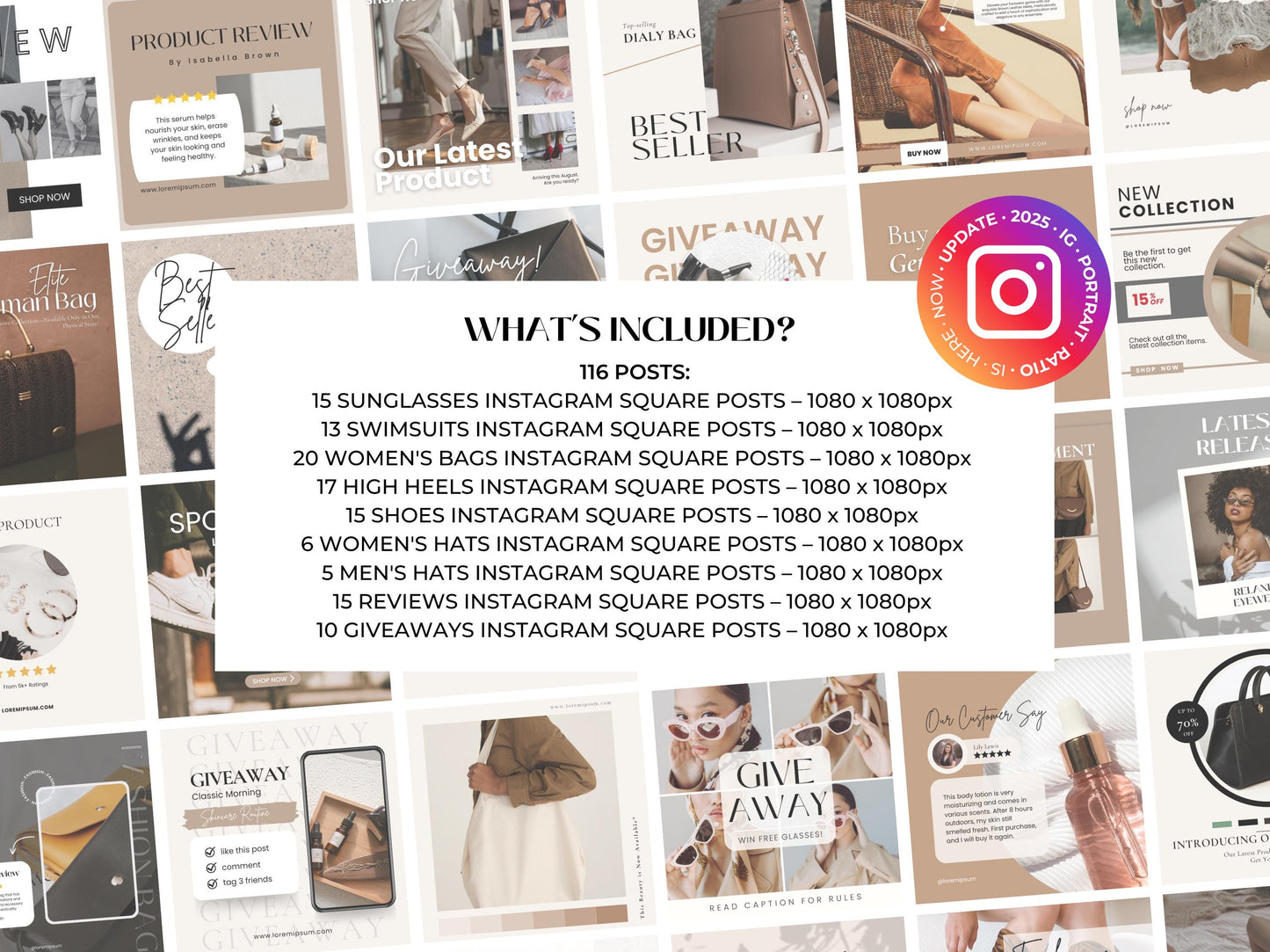 PLR: 100+ Fashion Accessories Instagram Canva Templates – Shoes, Heels, Bags & Sunglasses for Ecommerce