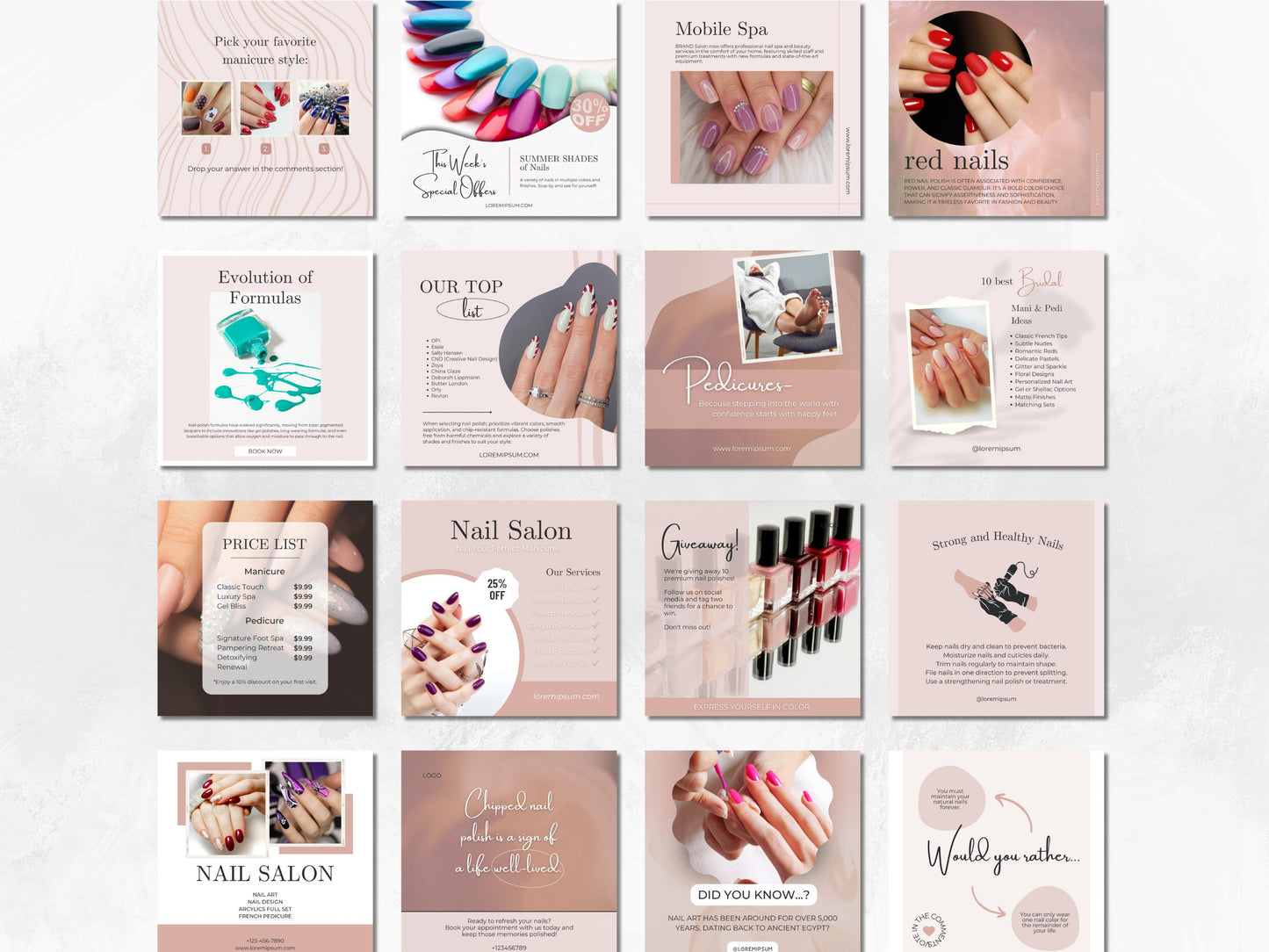 100 Nail Artist Instagram Canva Templates – Nail Art, Nail Tech & Manicure Templates for Beauty Salons