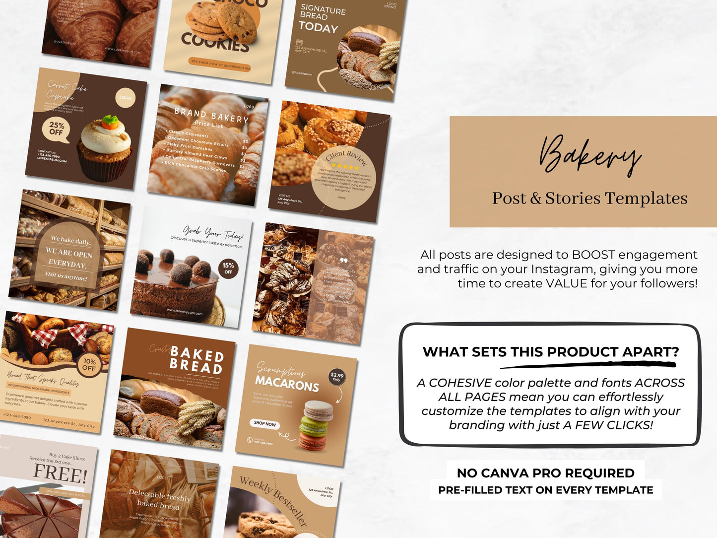 100 Bakery Instagram Canva Templates – Cake Decorator, Café & Bake Shop Marketing Kit