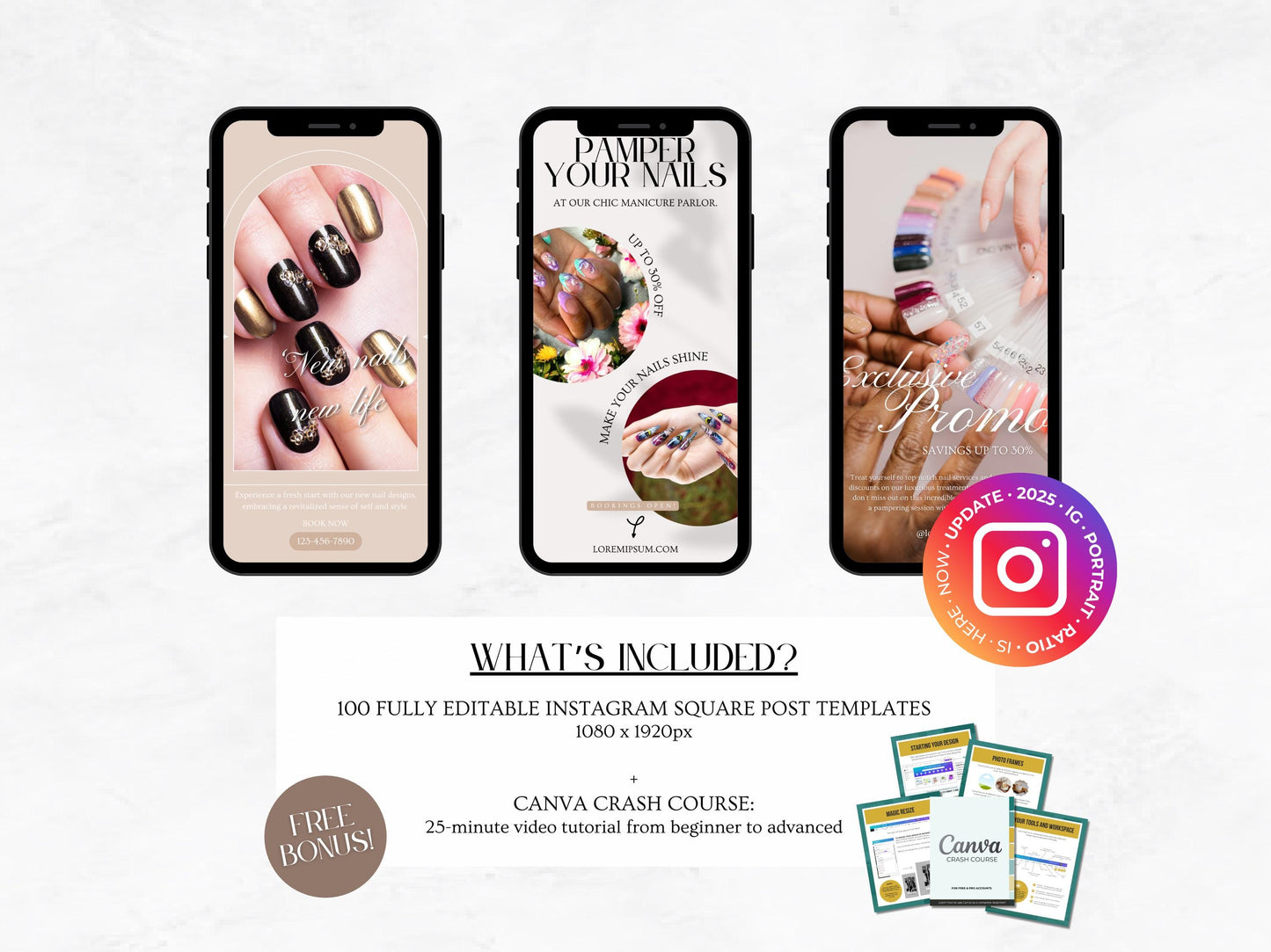 100 Nail Salon Instagram Canva Templates – Nail Art, Tech & Branding for Pink Nail Salons
