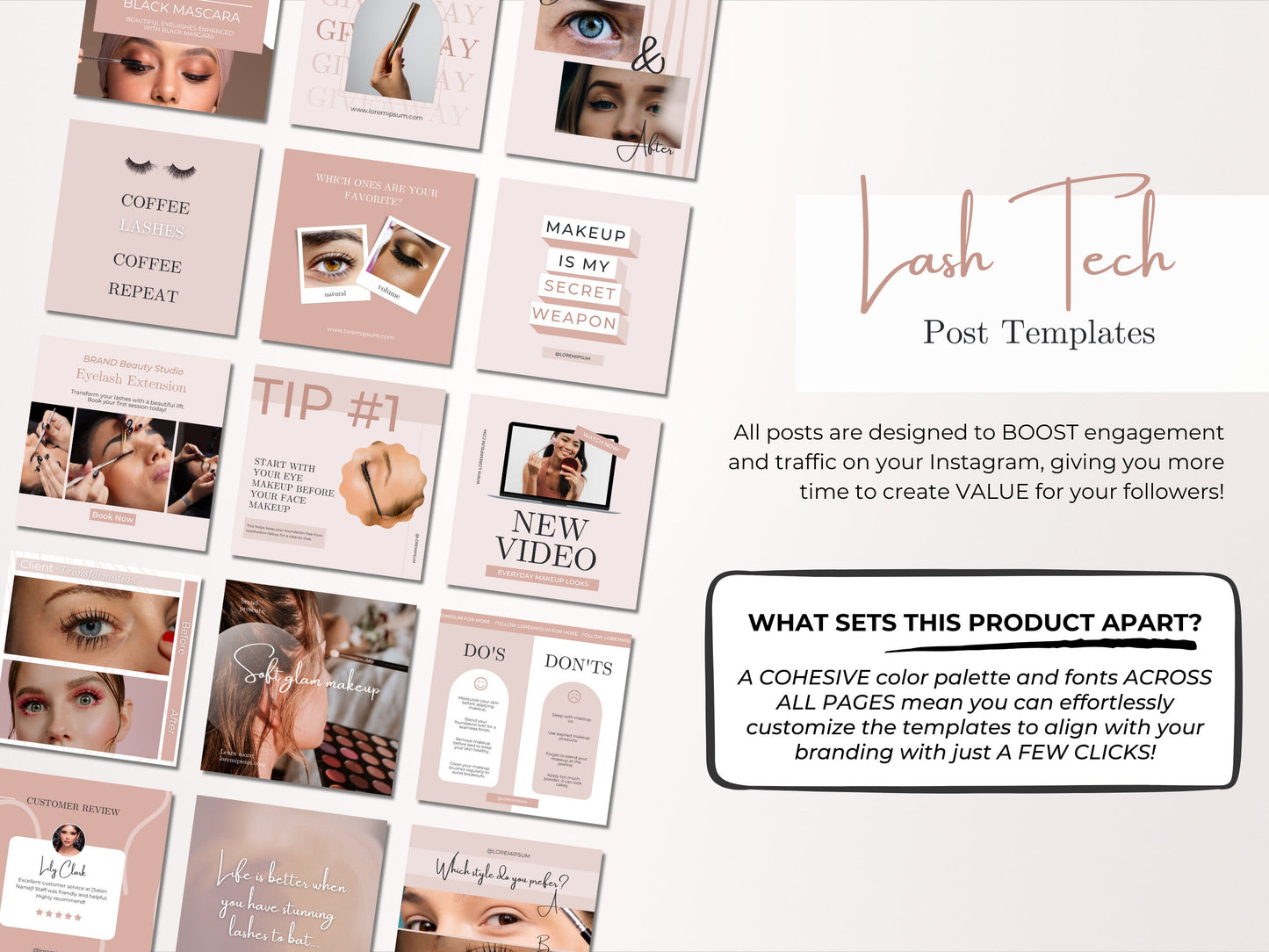 PLR: 100 Lash Tech Instagram Canva Templates – Lash Artist, Lash Lift & Extensions Posts