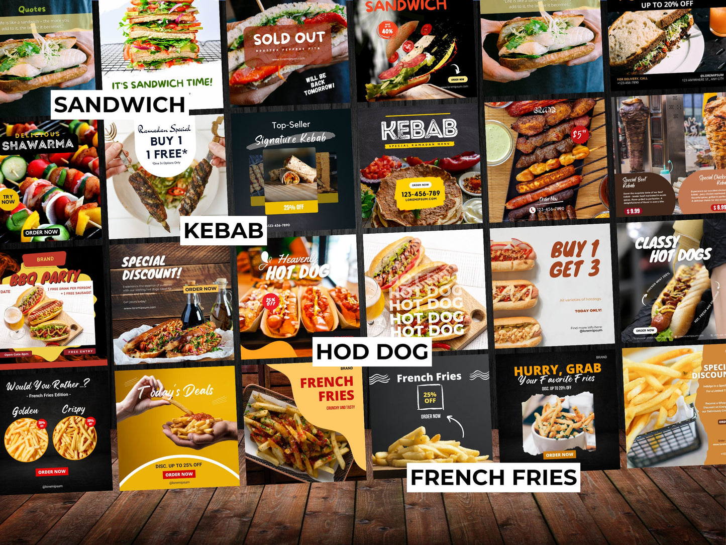 130 Instagram Post Canva Templates For Fast Food Restaurant -Editable Restaurant Instagram -Pizza, Hot Dog, Chicken Instagram-Food Instagram