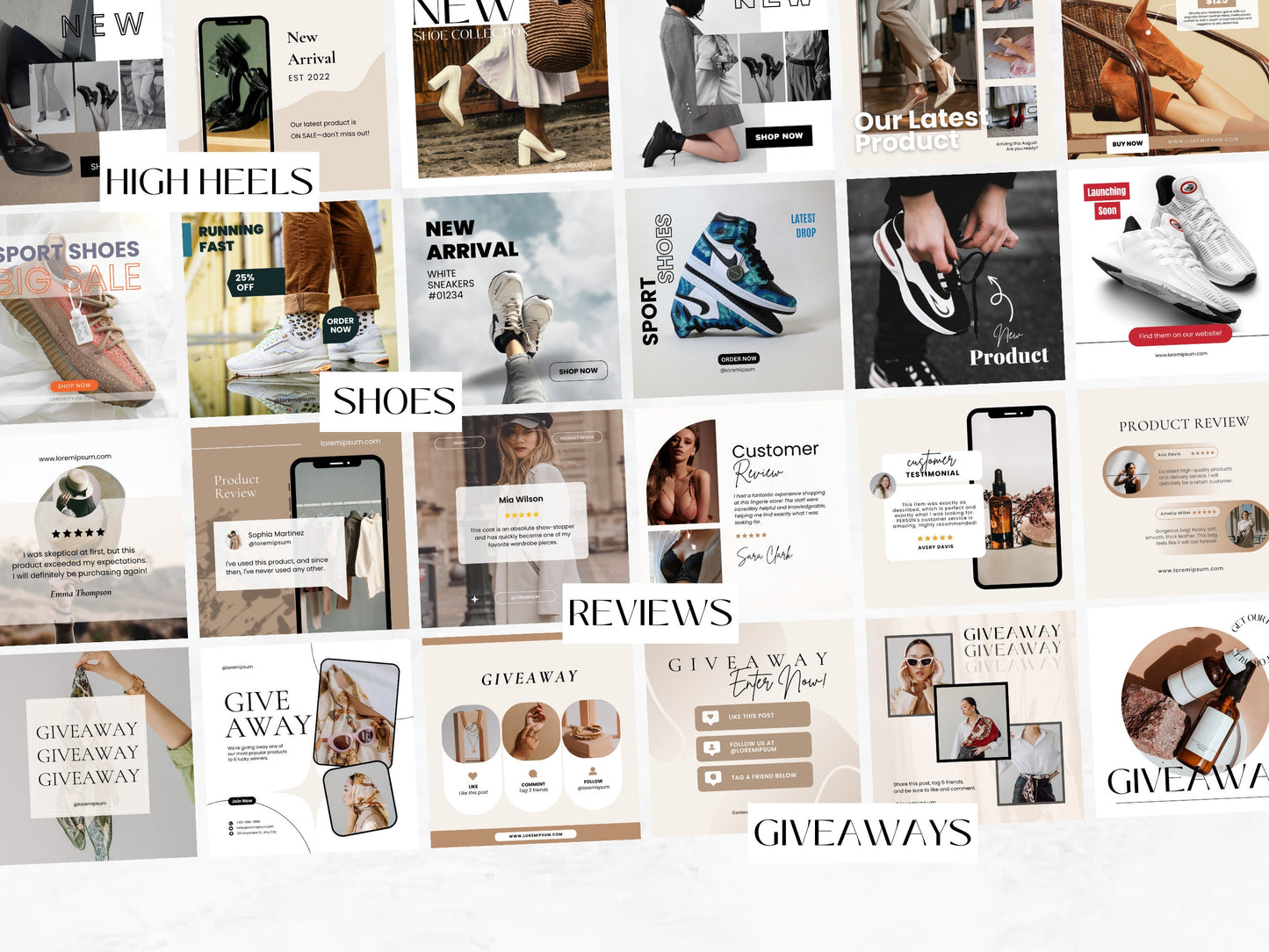 PLR: 100+ Fashion Accessories Instagram Canva Templates – Shoes, Heels, Bags & Sunglasses for Ecommerce
