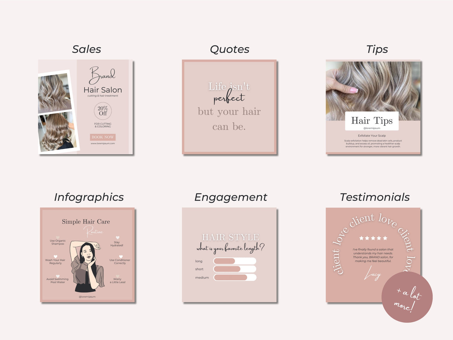 220 Hair Stylist Instagram Templates - Hair Salon Posts and Stories - Hair Extensions Canva Templates - Hair Products Instagram Marketing