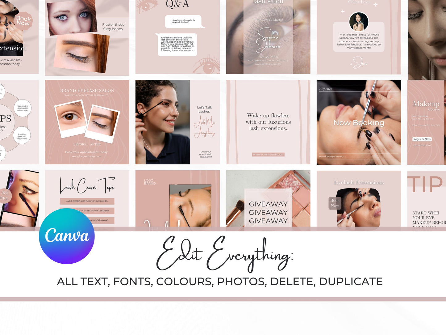 PLR: 100 Lash Tech Instagram Canva Templates – Lash Artist, Lash Lift & Extensions Posts