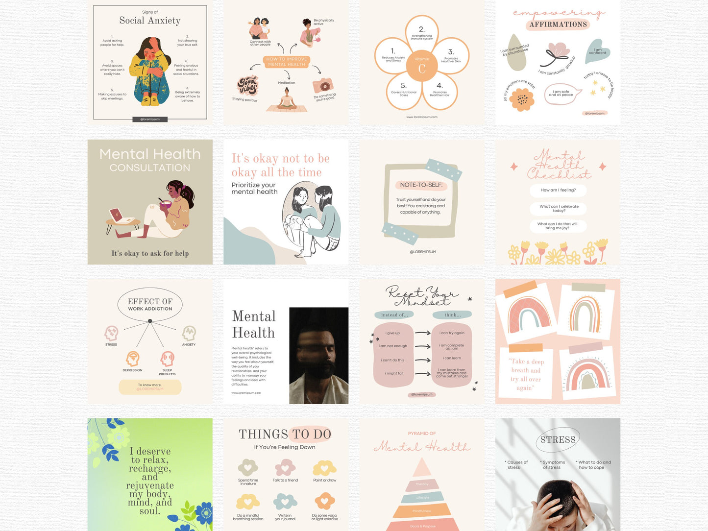 111 Mental Health Instagram Canva Templates -Psychotherapy -Wellness and Self Care Social Media Templates - Coaching Templates -Therapist IG