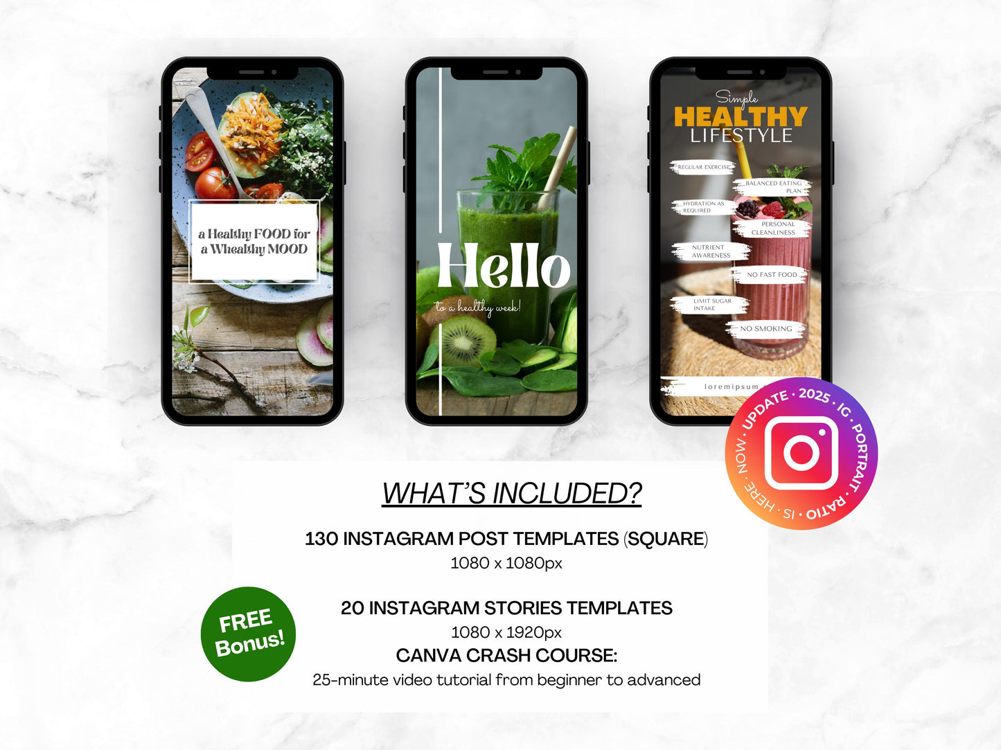 130 Nutrition Instagram Canva Templates – Healthy Eating, Wellness & Nutritionist Social Media Bundle