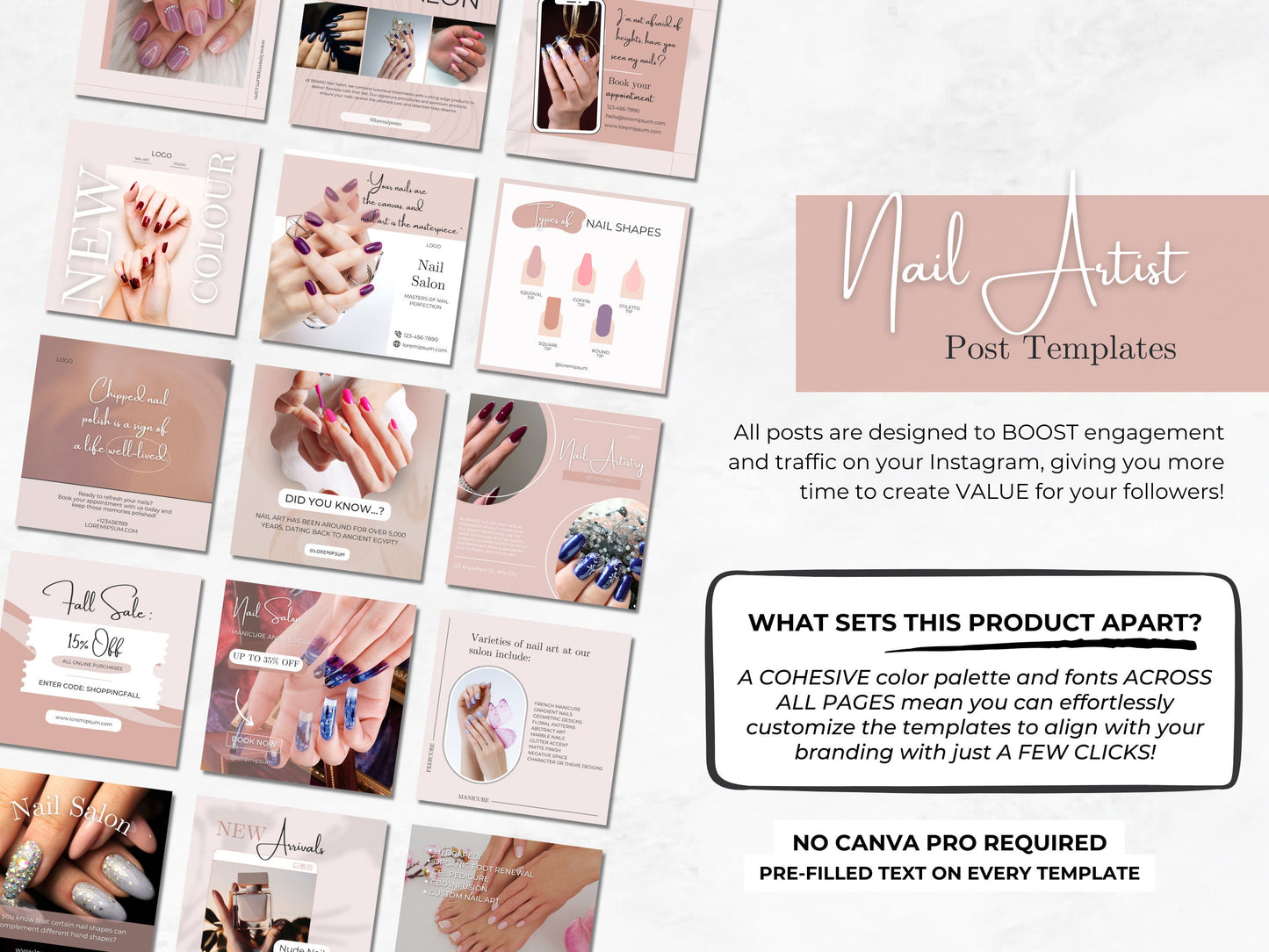 100 Nail Artist Instagram Canva Templates – Nail Art, Nail Tech & Manicure Templates for Beauty Salons