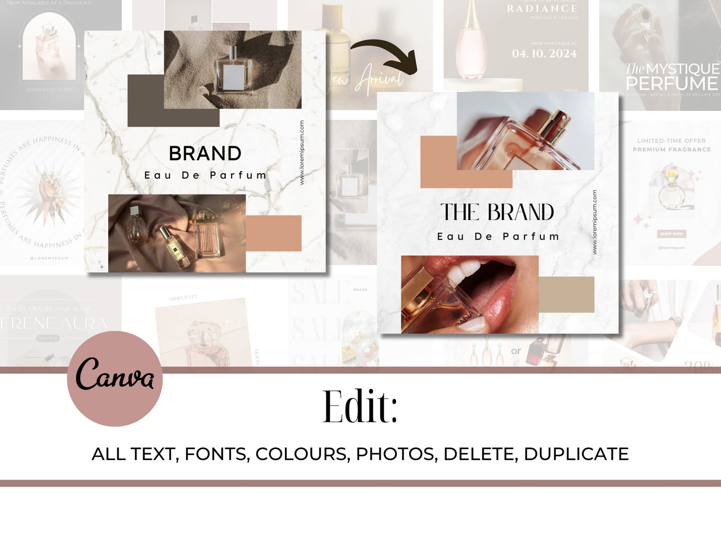 PLR: 70 Perfume Instagram Canva Templates – Social Media Posts & Stories for Online Perfume Businesses