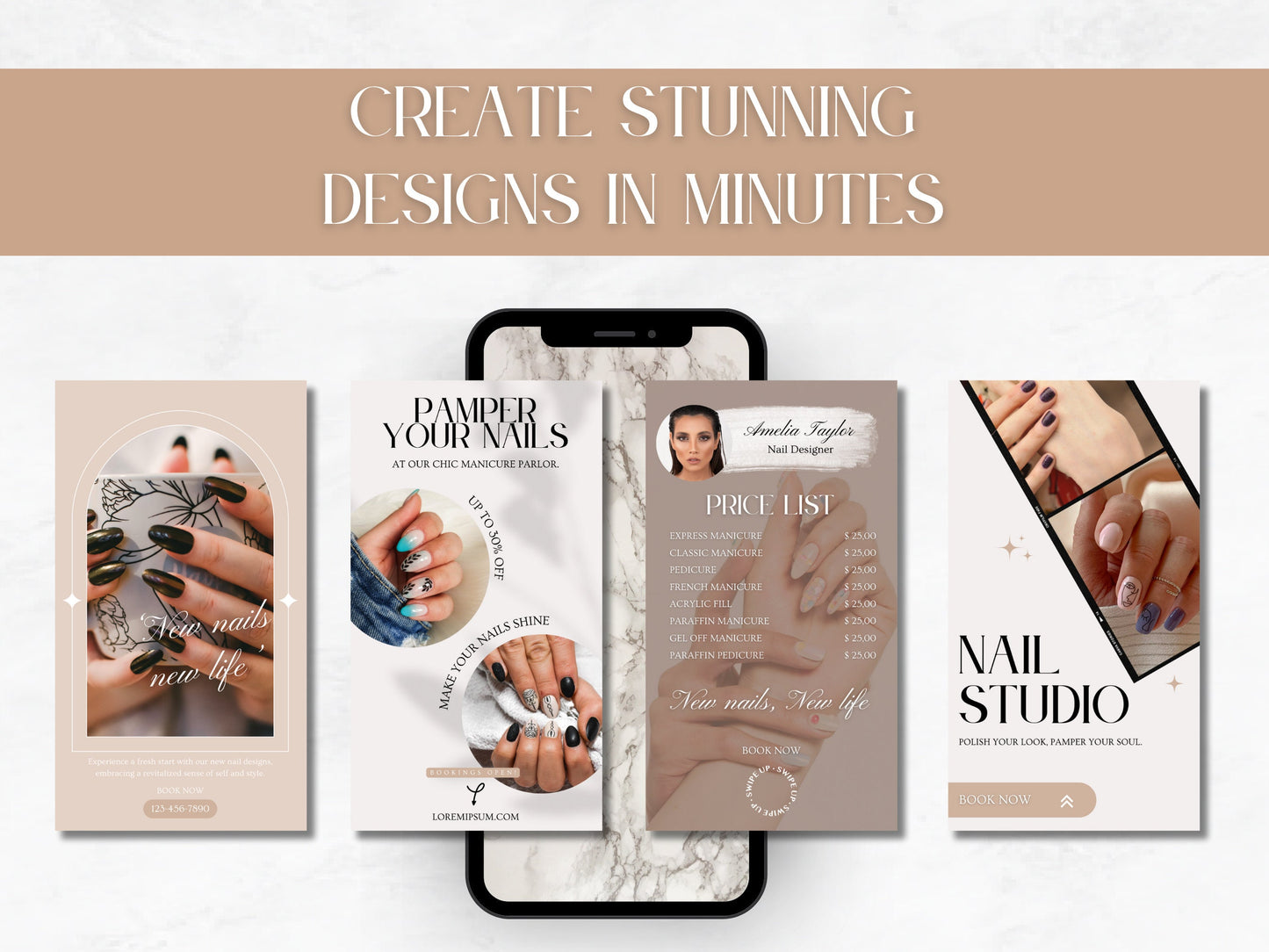 PLR: 70 Nail Salon Instagram Stories – Manicure & Nail Art Canva Templates for Nail Techs