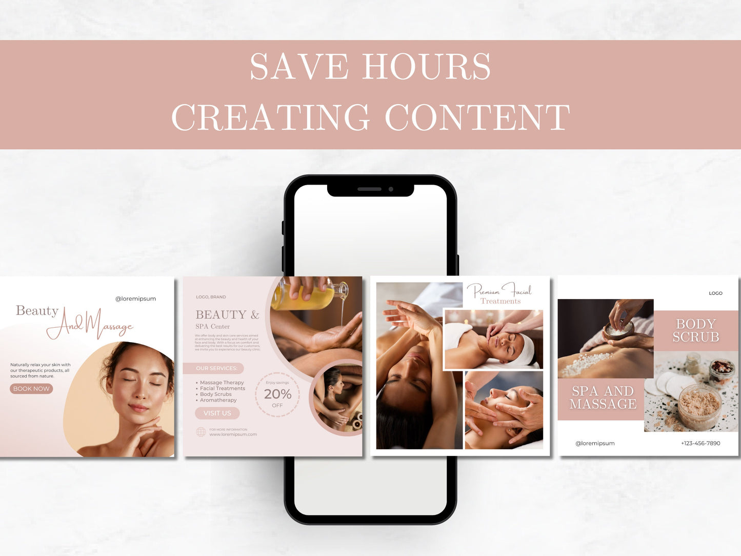100 Massage & Spa Instagram Posts Canva Templates – Massage Therapist, Spa Canva Templates, Therapist Instagram Posts