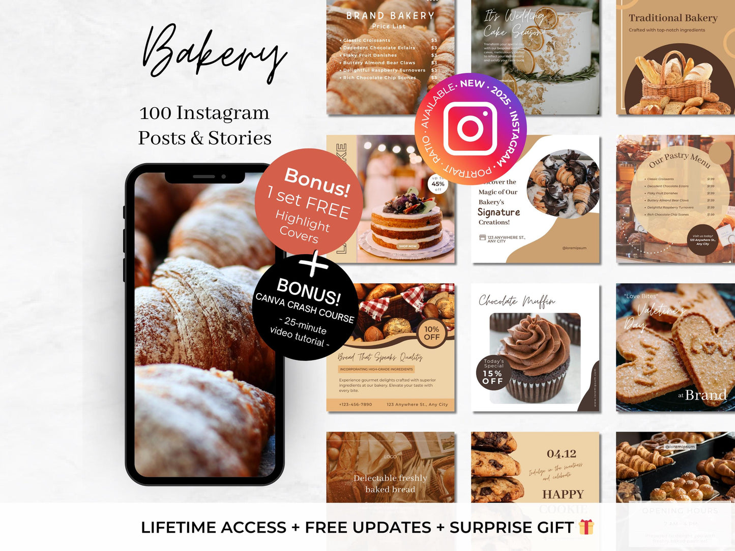 100 Bakery Instagram Canva Templates – Cake Decorator, Café & Bake Shop Marketing Kit