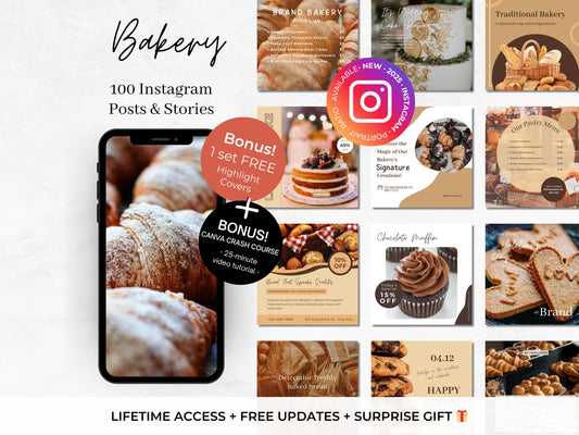 100 Bakery Instagram Canva Templates – Cake Decorator, Café & Bake Shop Marketing Kit