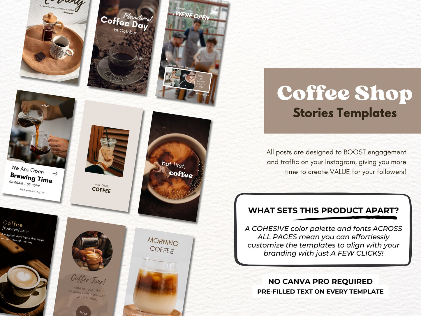 80 Coffee Shop Instagram Stories Templates – Cafe Social Media Marketing Canva Templates for Coffee Business