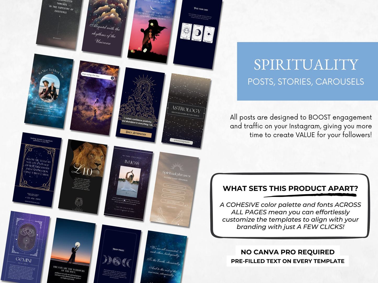 PLR 120 Spirituality Instagram Templates - Private Label Rights Templates for Spiritual Coach Instagram - Horoscope Astrology Canva Editable