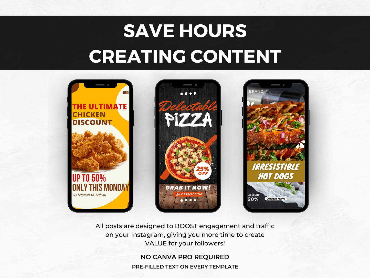 130 Instagram Post Canva Templates For Fast Food Restaurant -Editable Restaurant Instagram -Pizza, Hot Dog, Chicken Instagram-Food Instagram
