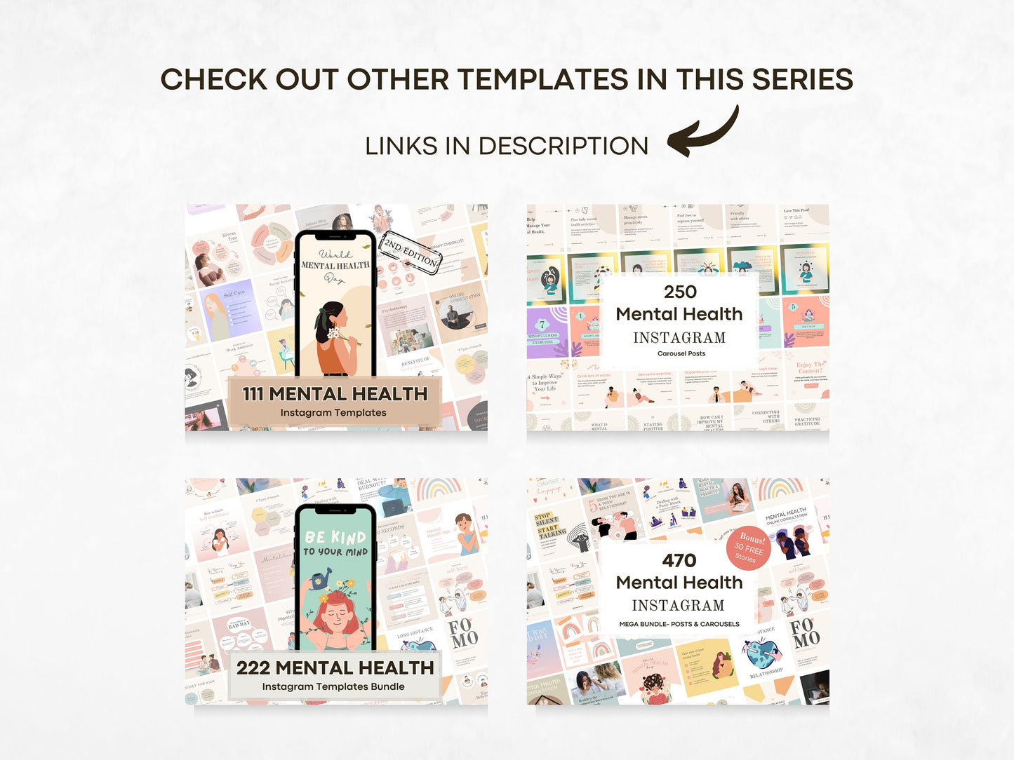 111 Mental Health Instagram Canva Templates -Psychotherapy -Wellness and Self Care Social Media Templates - Coaching Templates -Therapist IG
