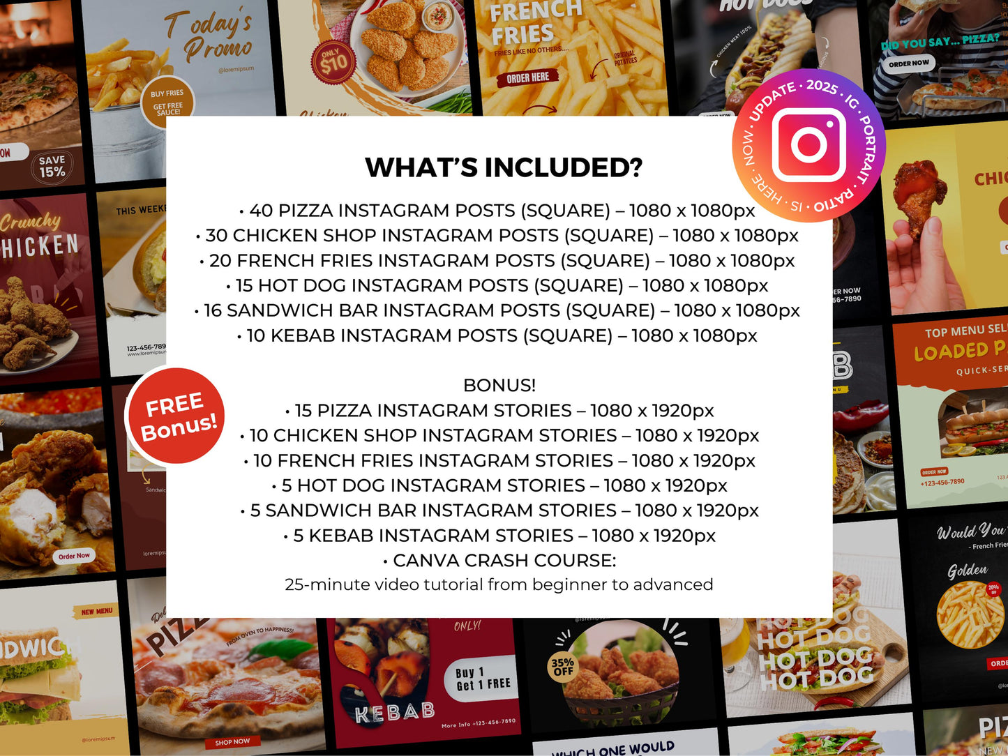 130 Instagram Post Canva Templates For Fast Food Restaurant -Editable Restaurant Instagram -Pizza, Hot Dog, Chicken Instagram-Food Instagram