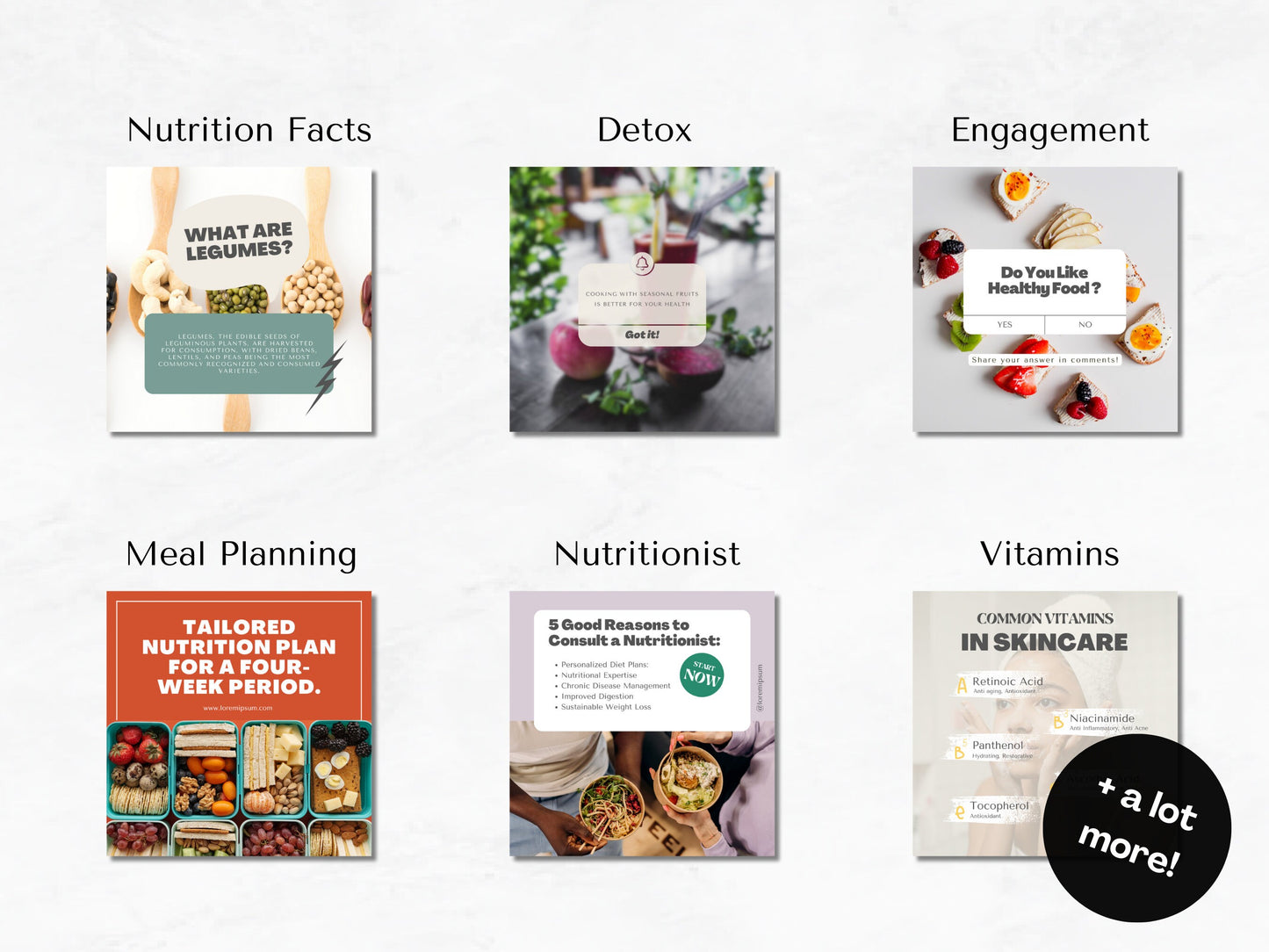 130 Nutrition Instagram Canva Templates – Healthy Eating, Wellness & Nutritionist Social Media Bundle