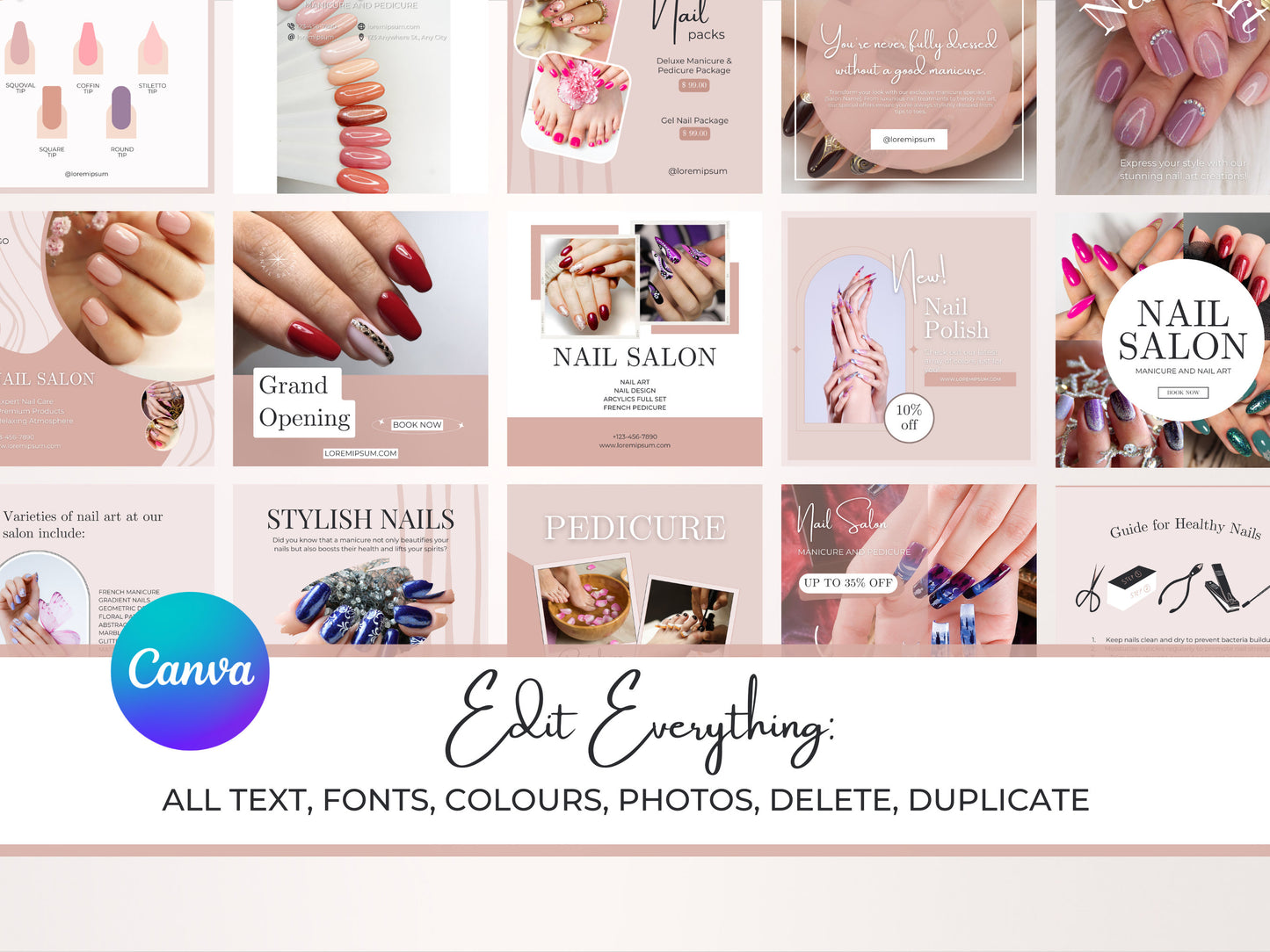100 Nail Artist Instagram Canva Templates – Nail Art, Nail Tech & Manicure Templates for Beauty Salons