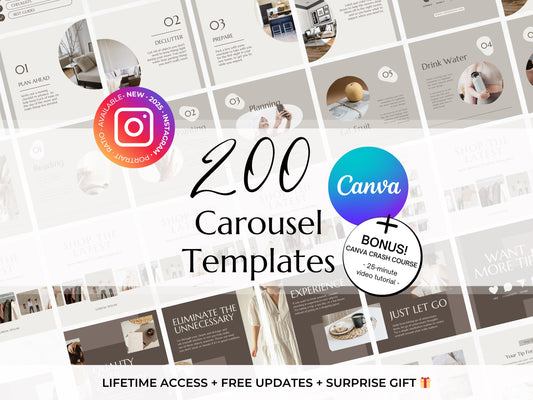 200 Minimalist Carousel Posts Instagram Templates - Marketing & Coaching IG Canva Templates - Small Business Lead Magnet Instagram Templates