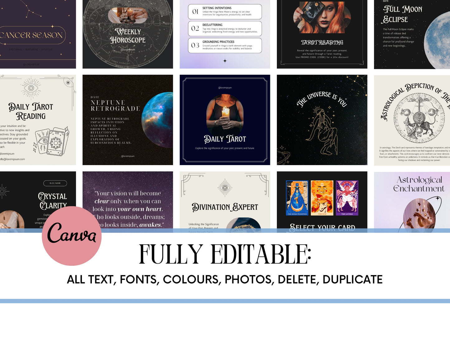 120 Spirituality Instagram Templates - Spiritual Coach Instagram - Astrology Editable Canva Templates Horoscope Instagram - Awakening Posts