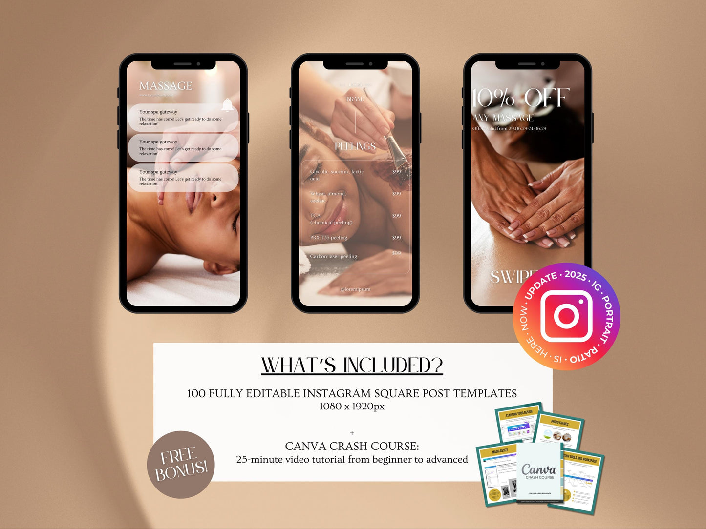 100 Massage & Spa Instagram Posts - Massage Therapist Templates - Spa Canva Templates - Therapist Instagram Posts - Massage Therapy Posts