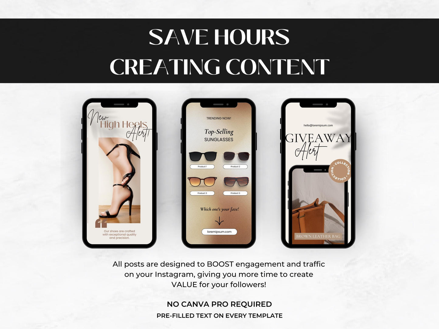 PLR: 100+ Fashion Accessories Instagram Canva Templates – Shoes, Heels, Bags & Sunglasses for Ecommerce