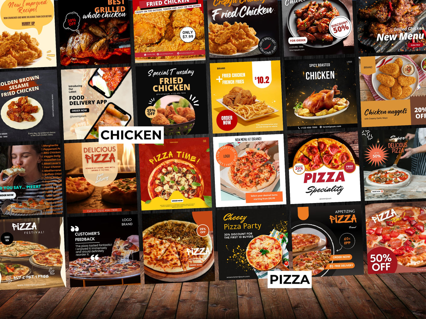 130 Instagram Post Canva Templates For Fast Food Restaurant -Editable Restaurant Instagram -Pizza, Hot Dog, Chicken Instagram-Food Instagram