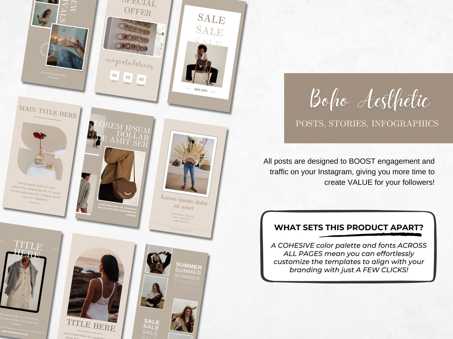 PLR MRR Premium Boho Instagram DFY Templates, Done for You Digital Resell Product Canva Editable Templates Private Label & Master Resell