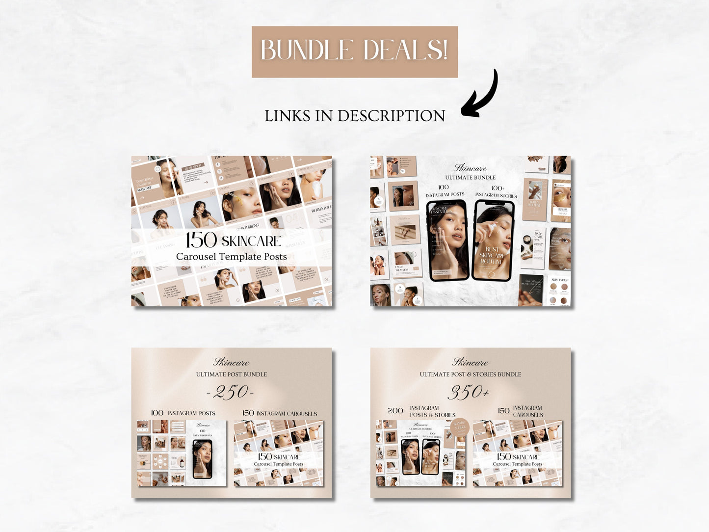 100 Skincare Instagram Post Templates – Luxury Esthetician & Beauty Salon Branding, Skincare Coaching Canva Templates