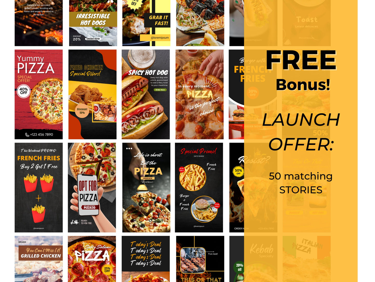 130 Instagram Post Canva Templates For Fast Food Restaurant -Editable Restaurant Instagram -Pizza, Hot Dog, Chicken Instagram-Food Instagram