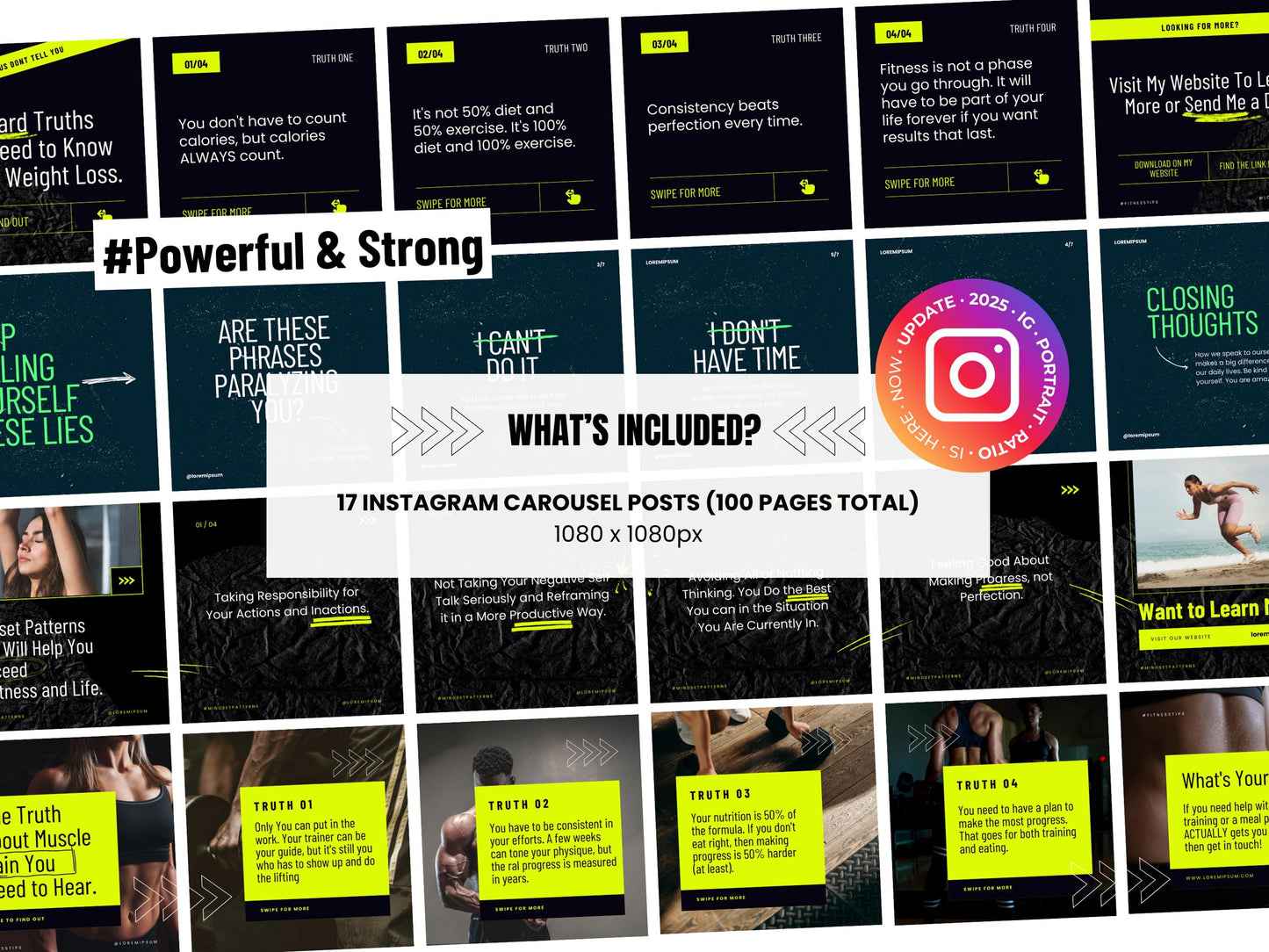 100 Fitness Instagram Carousel Posts Canva Templates – Fitness Instructor, Fitness Coach Business, Gym Instagram, Personal Trainer