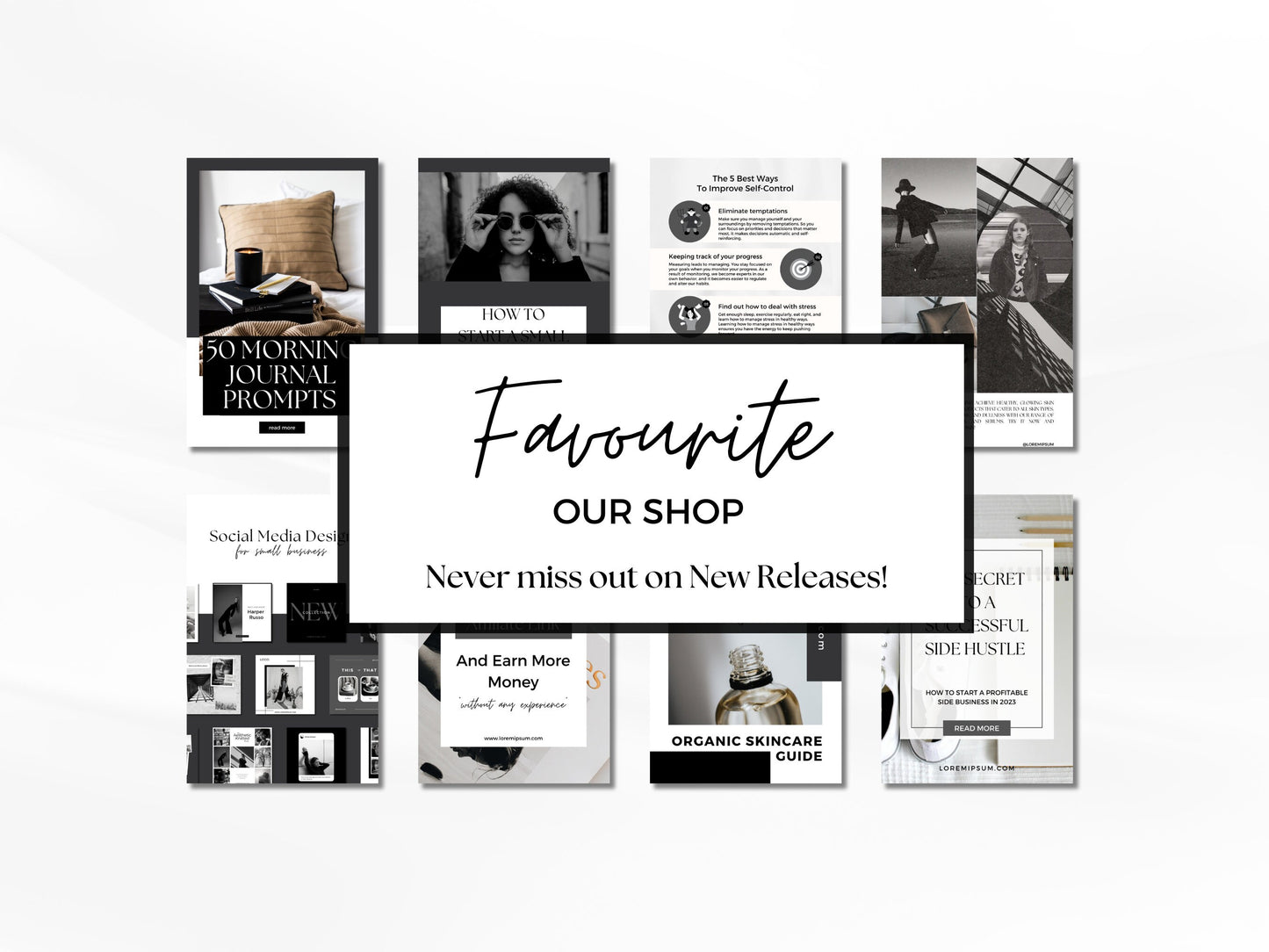 100 Black & White Pinterest Pin Canva Templates – Minimalist Editable Designs for Bloggers & Small Business Marketing