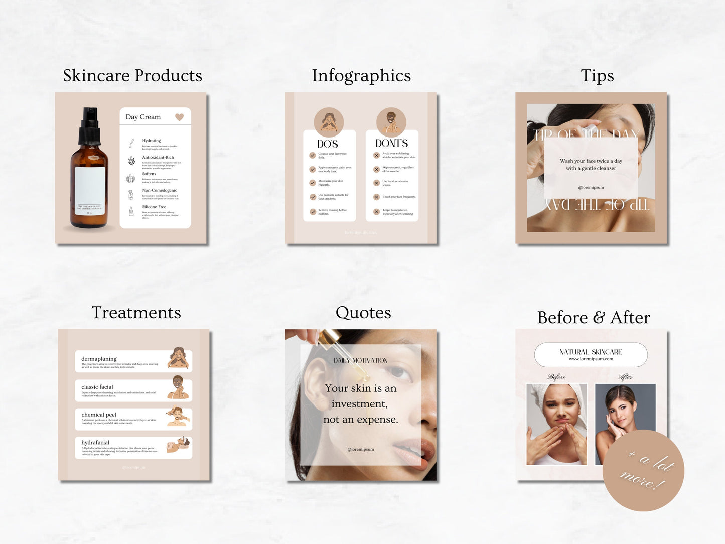 100 Skincare Instagram Post Templates – Luxury Esthetician & Beauty Salon Branding, Skincare Coaching Canva Templates