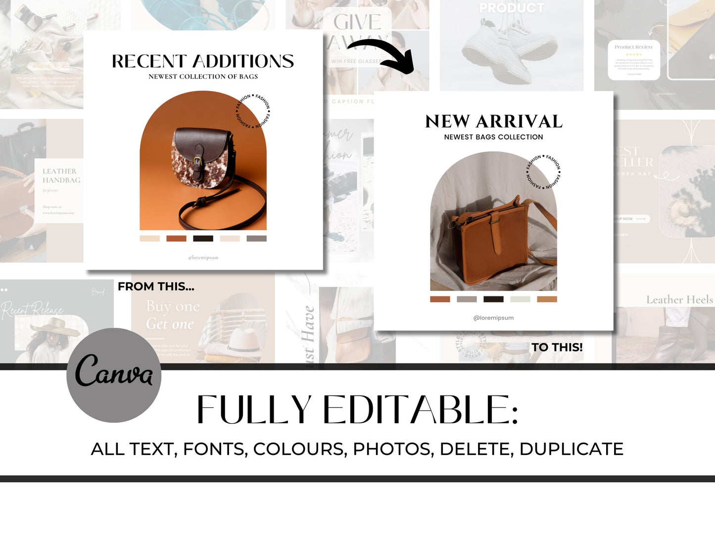 PLR: 100+ Fashion Accessories Instagram Canva Templates – Shoes, Heels, Bags & Sunglasses for Ecommerce