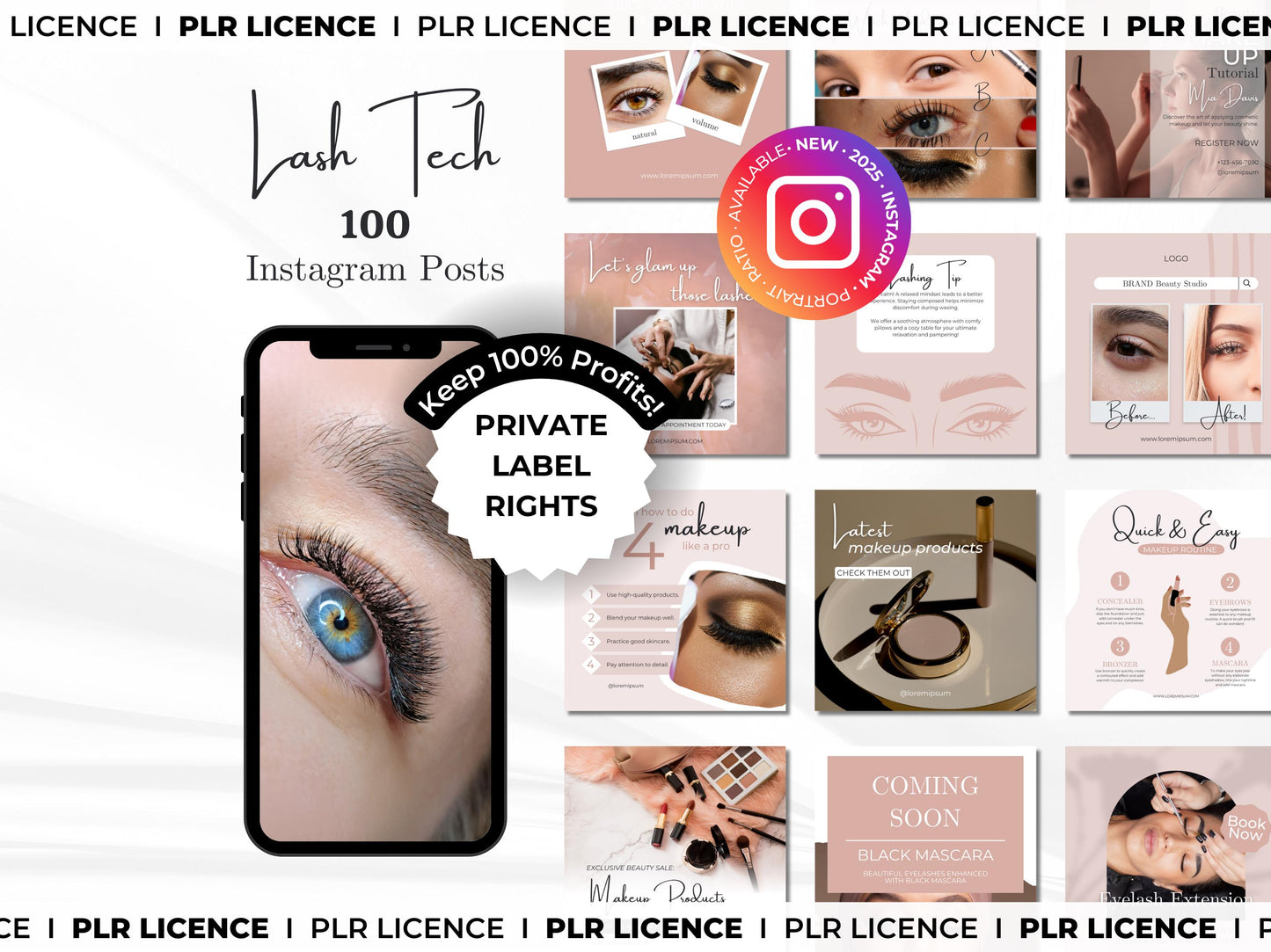 PLR: 100 Lash Tech Instagram Canva Templates – Lash Artist, Lash Lift & Extensions Posts